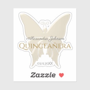 Pegatina Elegante Mariposa de Papel de Oro Quinceañera Mono