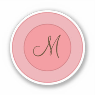 Pegatina Elegante Monograma Moderno Rosa Coral