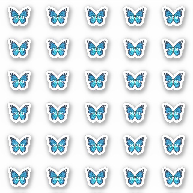 Pegatina Elegante monólogo azul monarca mariposa Iniciales  (Anverso)
