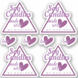 Pegatina Elegante morado blanco hecho con velas del corazón