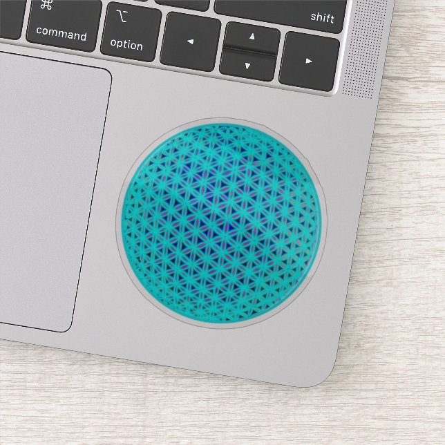 Pegatina Elegante neón azul verde azulado flor de vida (Detalle)