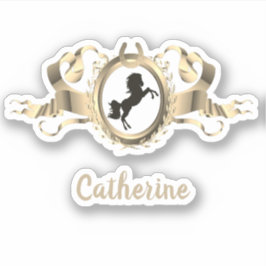Pegatina Elegante nombre de Escudo de cinta de caballo de o