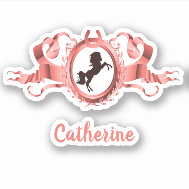 Pegatina Elegante nombre de Escudo de cinta de caballo rosa (Anverso)
