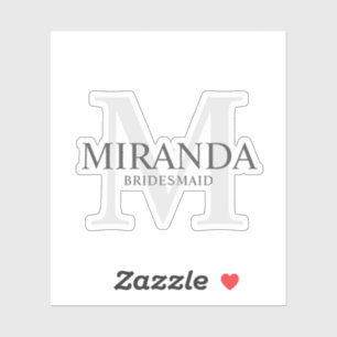 Pegatina Elegante nombre y monograma de la dama de honor pe