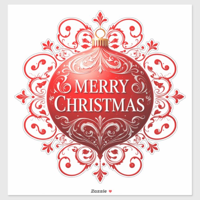 Pegatina Elegante Ornamento de Navidad Roja (Hoja)