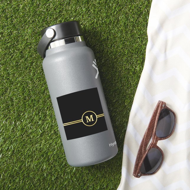 Pegatina Elegante oro Monograma personalizado sobre negro (HydroFlask Insitu)