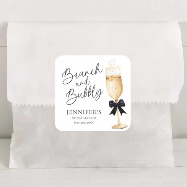 Pegatina elegante para despedida de soltera con ch (Brunch and Bubbly  Champagne Favor Sticker)