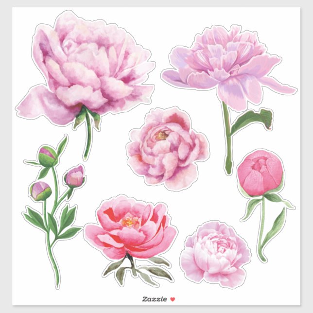 Pegatina Elegante Peonía Rosa (Hoja)