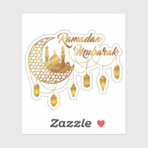 Pegatina Elegante Ramadan Mubarak dorado Mezquita y Lintern