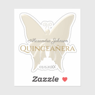 Pegatina Elegante Relieve metalizado dorado Mariposa Quince