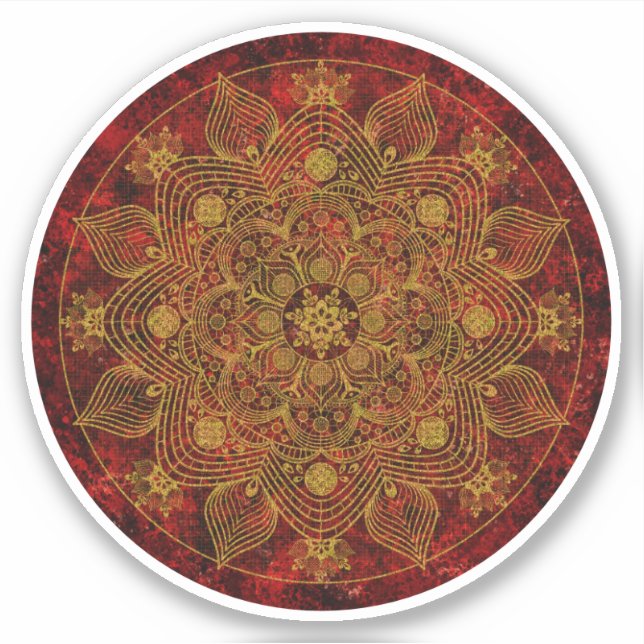 Pegatina Elegante rojo floral, negro y oro Mandala (Anverso)