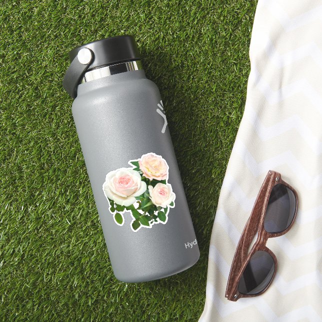Pegatina Elegante rosa melocotón blanco rosas floral (HydroFlask Insitu)