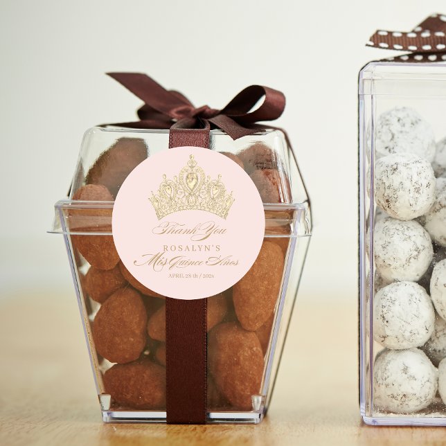 Pegatina elegante Rosa Mis Quince Anos Gold Tiara (Subido por el creador)