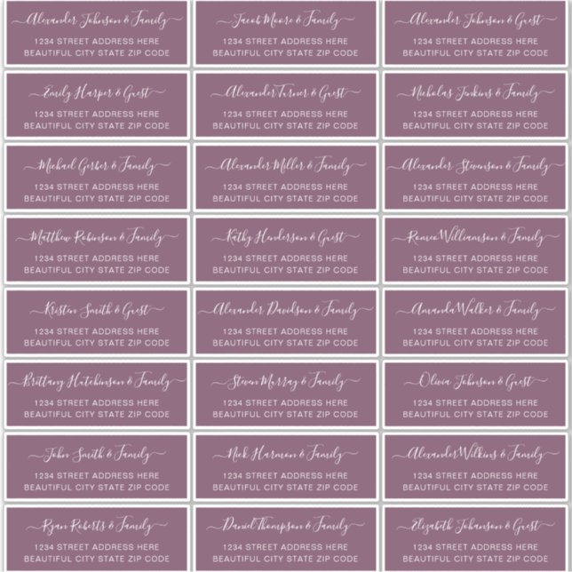 Pegatina Elegante Script Dusty Mauve Boda dirección de invi (Anverso)