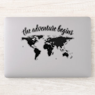 Pegatina Elegante Script la aventura comienza Mapa Mundial