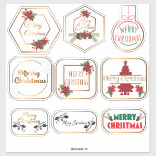 Pegatina Elegante Set de Stickers Rojo y Dorado Feliz Navid