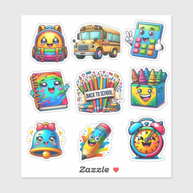 Pegatina Elementos coloridos de vuelta a la escuela conjunt (Hoja)