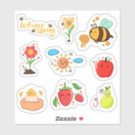 Pegatina Elementos de primavera de bienvenida establecidos