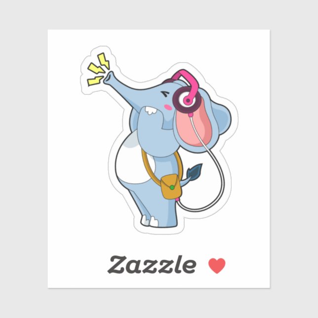 Pegatina Elephant Headphone Music (Hoja)