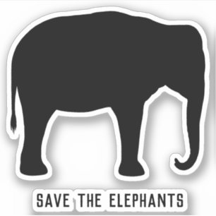 Pegatina Elephant Silhouette asiática   Salvar a los elefan