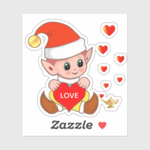 Pegatina Elfo lindo con corazones amorosos
