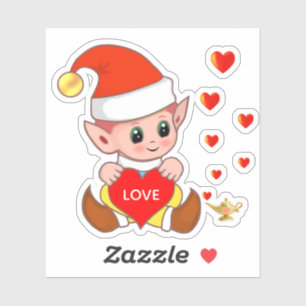 Pegatina Elfo lindo con corazones de amor