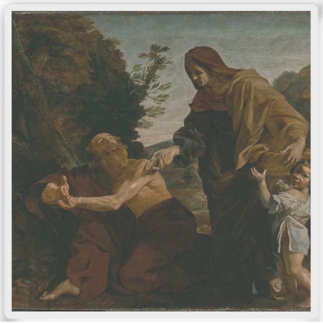 Pegatina Elijah recibe pan de la viuda de Zarephath (Anverso)