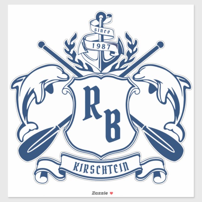 Pegatina Emblema costero Delfines Anchor Escudo Oar Náutico (Hoja)
