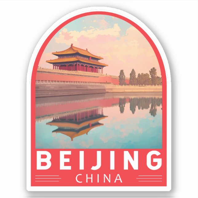 Pegatina Emblema de arte de viaje de China Pekín (Anverso)