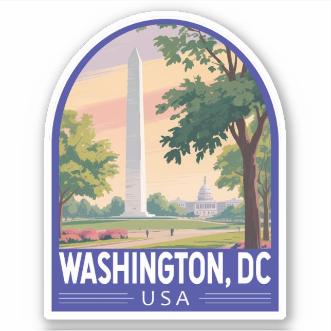 Pegatina Emblema de arte de viaje de Washington DC (Anverso)