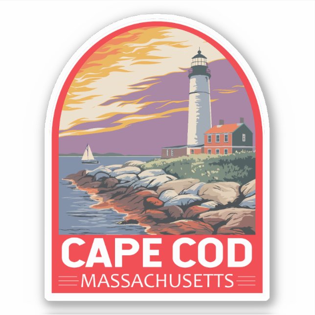 Pegatina Emblema de arte de viajes de Cape Cod Massachusett (Anverso)