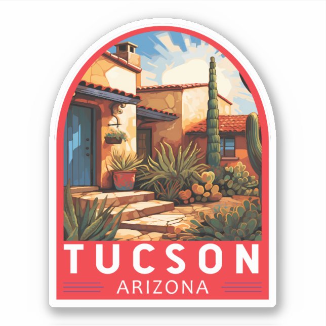 Pegatina Emblema de arte de viajes de Tucson Arizona (Anverso)