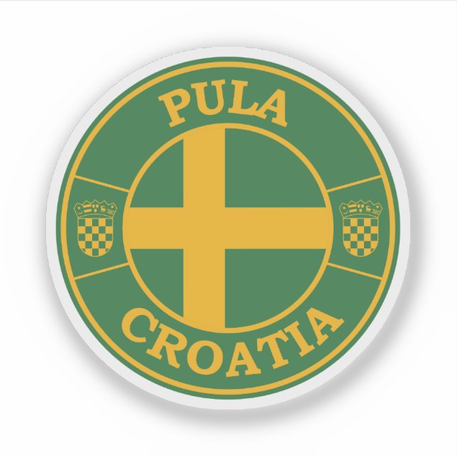 Pegatina Emblema de círculo de Pula Croatia redonda (Anverso)