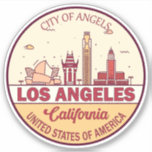 Pegatina Emblema de la línea aérea de California en Los Áng<br><div class="desc">El diseño de arte minimalista y colorido de Los Ángeles presenta monumentos y monumentos de la ciudad de California.</div>