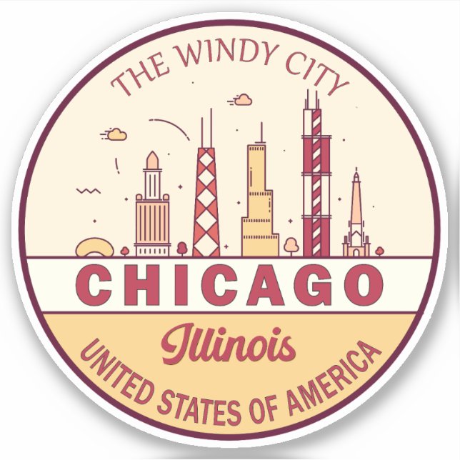 Pegatina Emblema de la línea aérea de Chicago Illinois (Anverso)