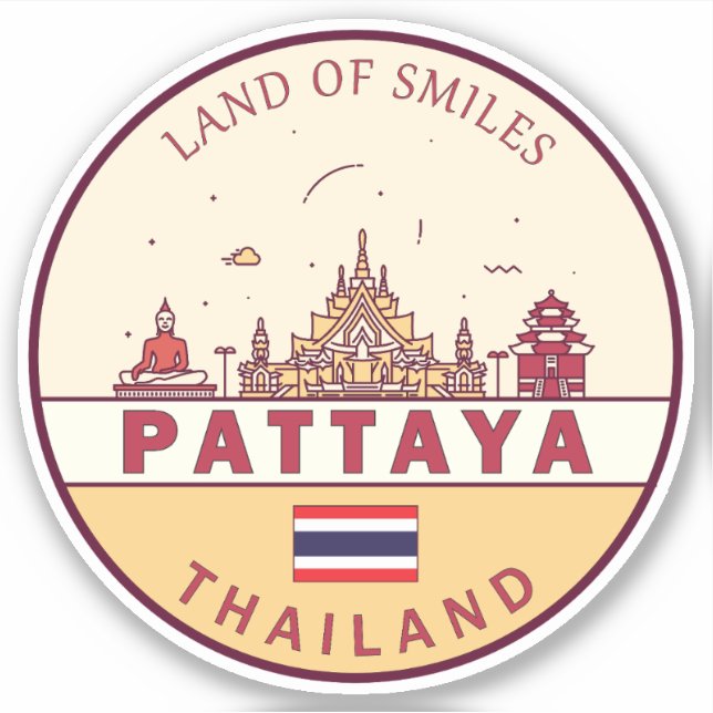 Pegatina Emblema de la línea aérea de Pattaya Tailandia (Anverso)