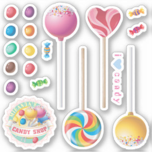Pegatina Emblema de la tienda de dulces lollipops jelly fri