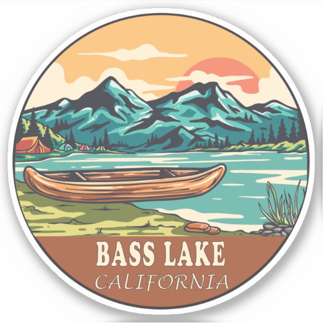 Pegatina Emblema de pesca en bote de Bass Lake California (Anverso)