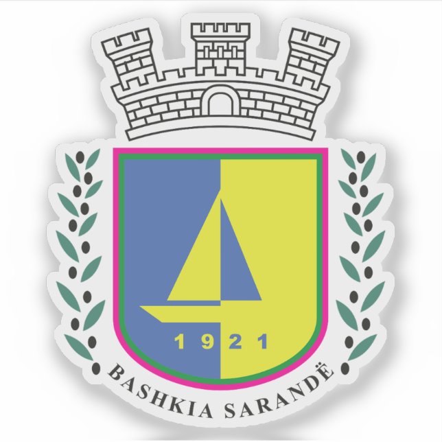 Pegatina Emblema de Sarandë, Albania (Anverso)
