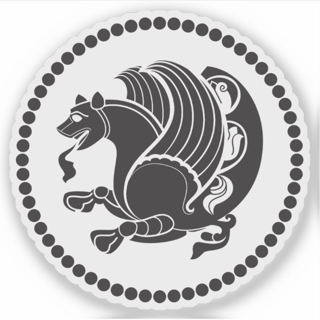 Pegatina Emblema del Imperio Sasánida (Simurgh), Irán (Anverso)