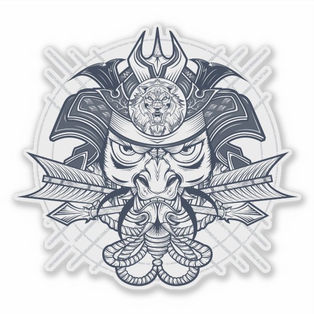 Pegatina Emblema del león japonés Samurai (Anverso)