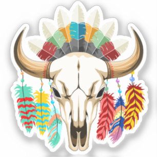 Pegatina Emblema Nativo Americano de Cráneo de Búfalo