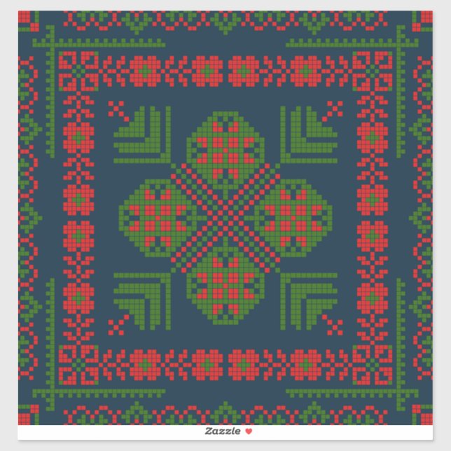 Pegatina Embroideric palestino Tatreez color verde rojo 5 P (Hoja)