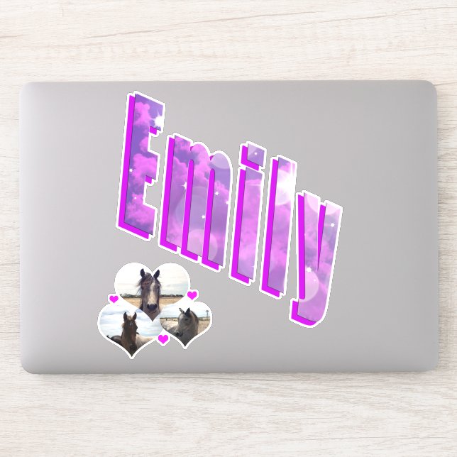 Pegatina Emily Nombre Con Caballos, (Ordenador)