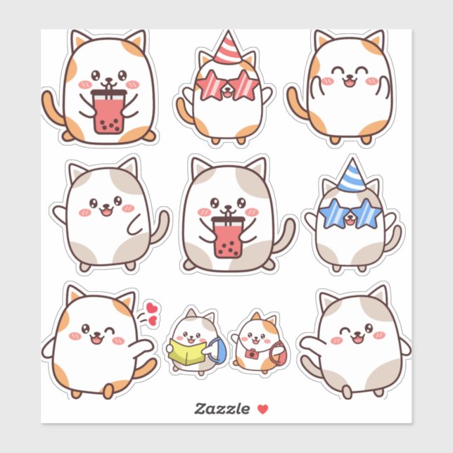 Pegatina Emoji Cute Kawaii Little Cat (Hoja)