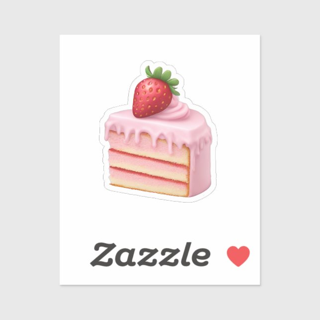 Pegatina Emoji de rebanada de tarta de fresa - postre dulce (Hoja)