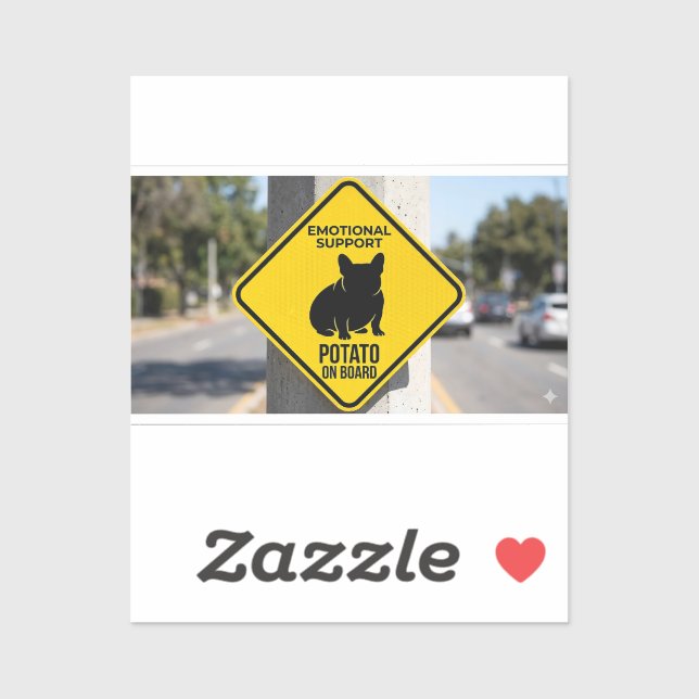 Pegatina Emotional Support Potato French Bulldog Funny Caut (Hoja)