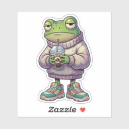 Pegatina Emotionally Tired Frog Coffee Aesthetic Sticker