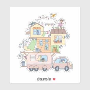 Pegatina En el camping de la familia Road