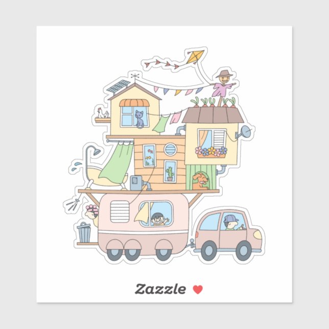 Pegatina En el camping de la familia Road (Hoja)